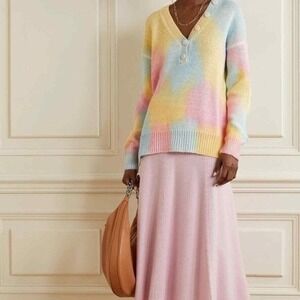 LoveShackFancy Naveen V-Neck Pullover Sweater Fairy Pastel Multicolor Size M